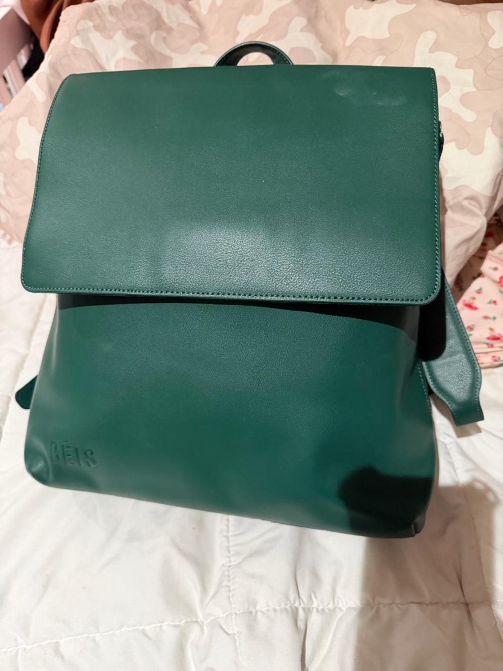 BEIS Forest Green Leather Backpack